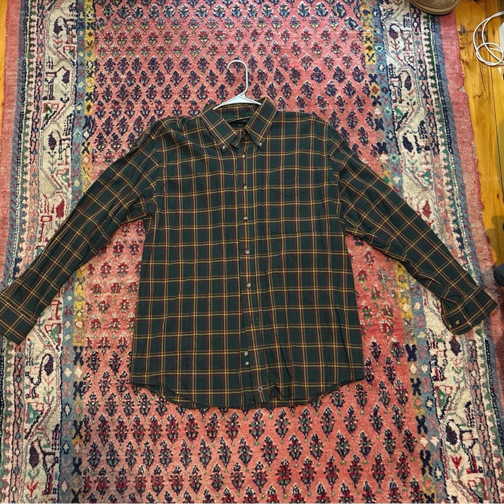 Men's Casual Button Down Shirt - Green Plaid